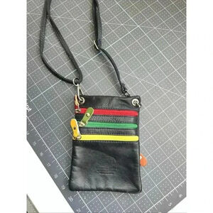 Red Gold Green Rasta Crossbody Bag with Multi-Zipper Design